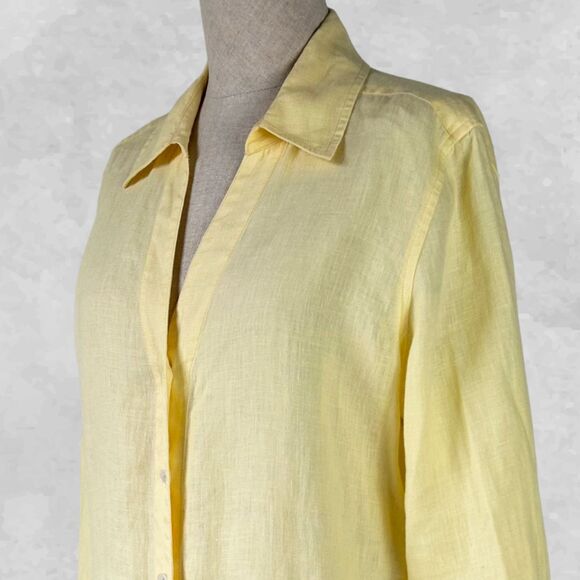 Talbots Pure Irish Linen Yellow Collared V Neck Long Sleeve Blouse - Women's 14 - Picture 1 of 8